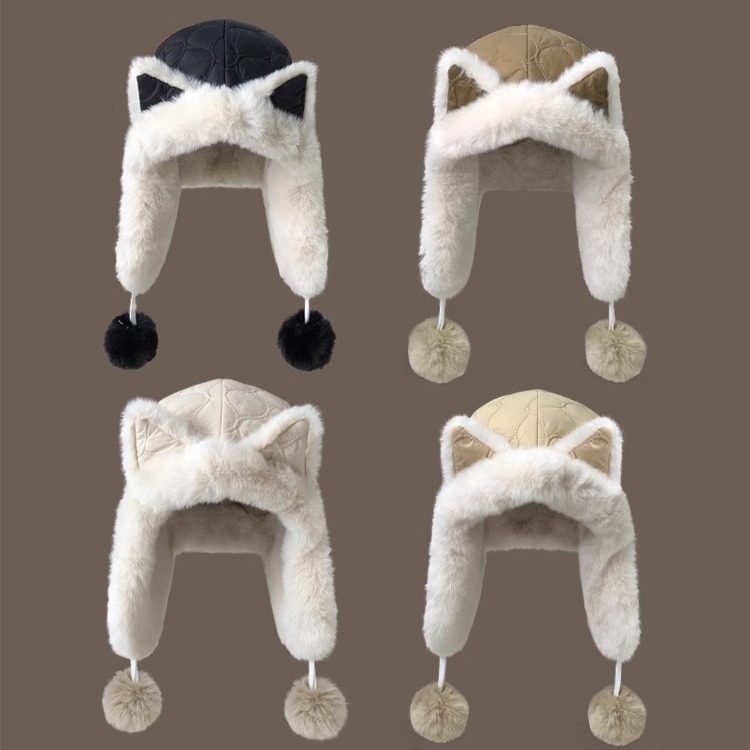 Cute Fox Plush Children's Winter Thickened and Plushed Warm Riding Northeast Ear Protection Lei Feng Hat_voghion.com