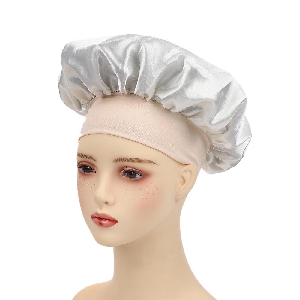 Amazon damas de borde ancho de alto elástico sombrero, sombrero de dormir, sombrero de baño, sombrero de quimioterapia, sombrero de seda, sombrero de cuidado del cabello transfronterizo