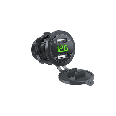 Charger Fast Charging Car: Mobil şarj cihazları - round-dual-usb-with-voltmeter-green-121a