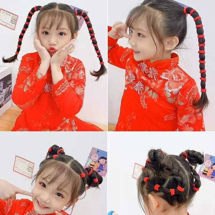 New Year's Big Red Good Luck Headband Festive Red Rubber Band Girls' Hair Tie Does Not Hurt Hair Band Zodiac Year Red Rope