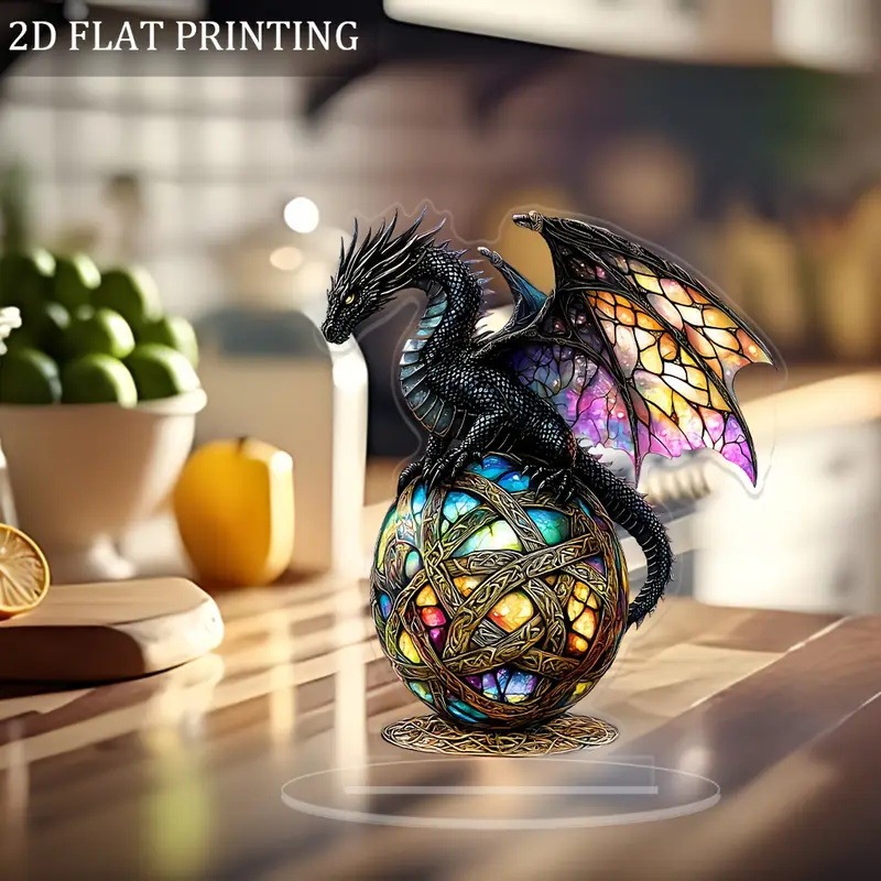 Enchanting Stained Glass Dragon Statue on a Globe with Gothic Fantasy Design Suitable for Home Decor Wholesale