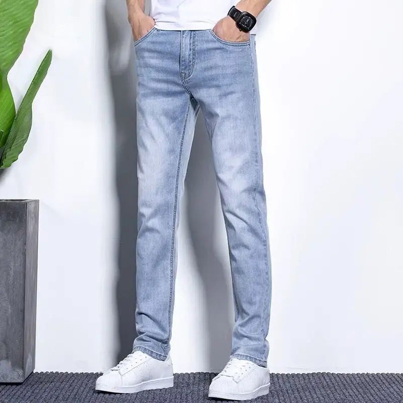 Stretch Jeans for Men, Summer Thin Straight-Leg Loose Trendy Casual Pants, Versatile Fashion Retro Jeans