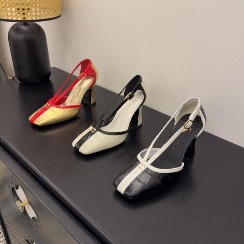 2026 Summer French Retro Square-Toe Hollow High-Heel Shoes, Chanel-Style Shallow Versatile Horse Hoof Heel Sandals 2026 Summer French Retro Square-Toe Hollow High-Heel Shoes, Chanel-Style Shallow Versatile Horse Hoof Heel Sandals