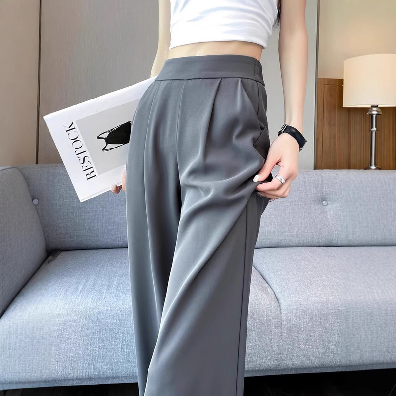 High-Waisted Straight-Leg Pants, New Summer Thin Style, Black Versatile Lazy Pants, Drapey Loose Fashion Hot-Selling Pants High-Waisted Straight-Leg Pants, New Summer Thin Style, Black Versatile Lazy Pants, Drapey Loose Fashion Hot-Selling Pants