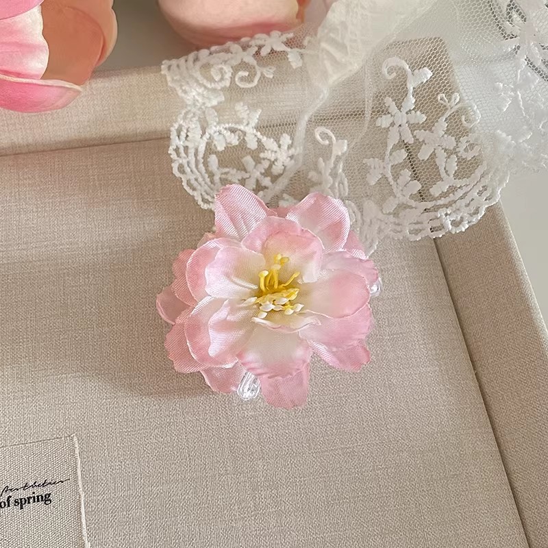 2# clip de flor falsa de peonía pequeña con borde rosa de aproximadamente 4,5 cm