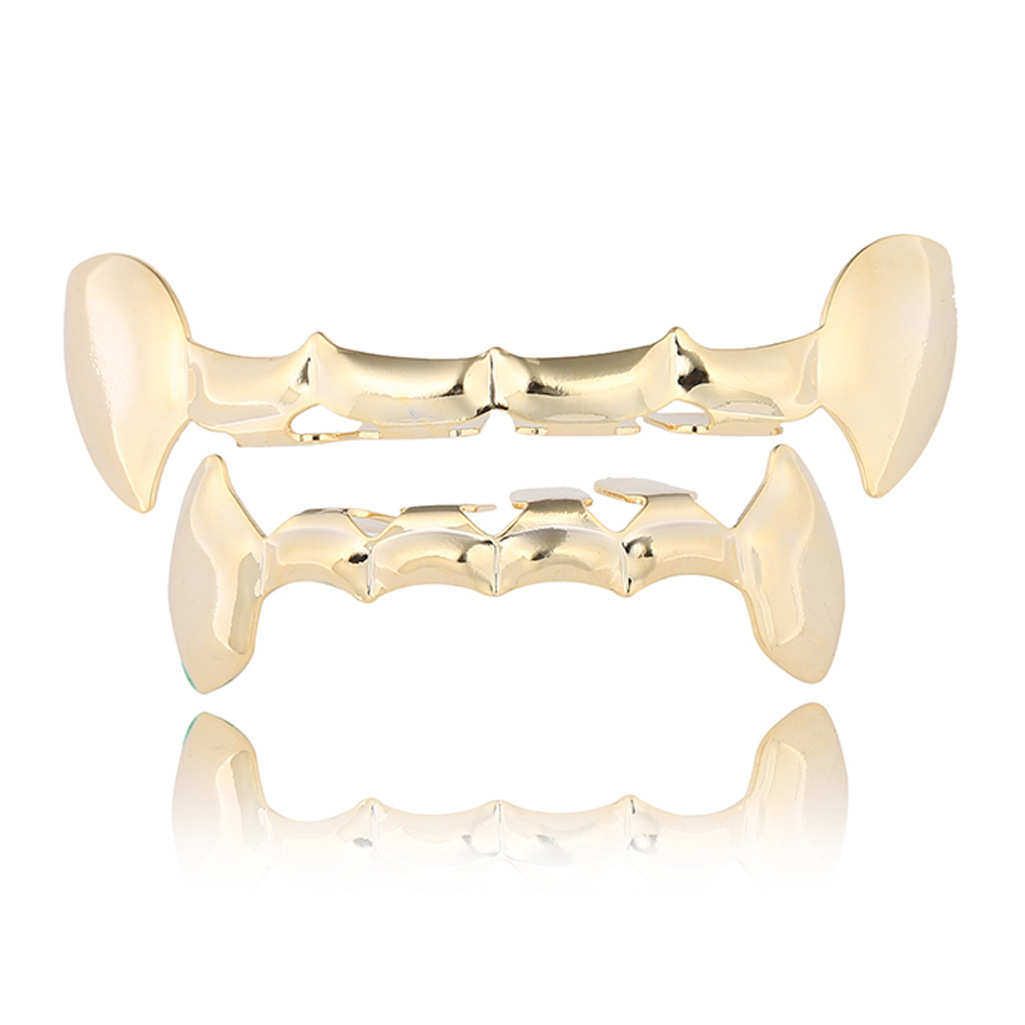 Europeo y americano nuevo hip hop personas real chapado en oro tirantes cóncavo-convexo Plaid textura hip hop tirantes grandes dientes de oro