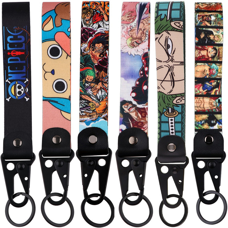 Japanese anime One Piece Eagle mouth keychain Luffy pendant car Sauron keychain rope leather metal ornaments