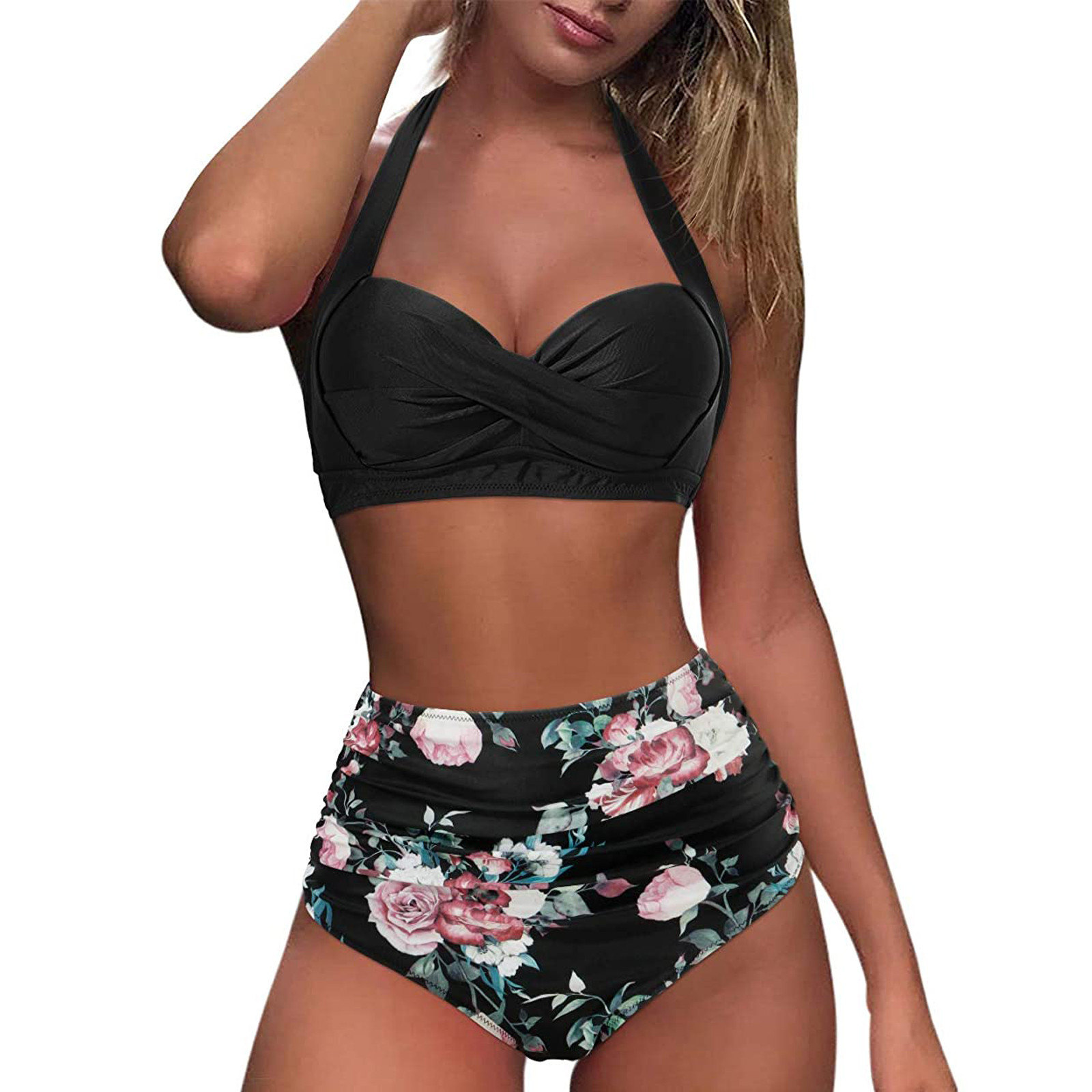 2021 new bikini fashion sexy digital printing high waist split bikini_voghion.com