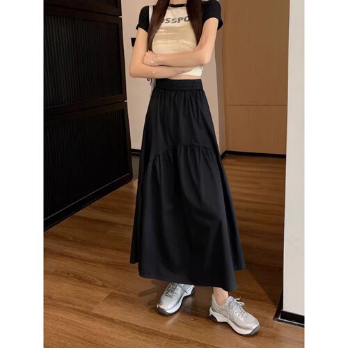 Small skirt, children's summer new style, simple, slimming, fashionable design, pleated, spliced, elastic waist skirt