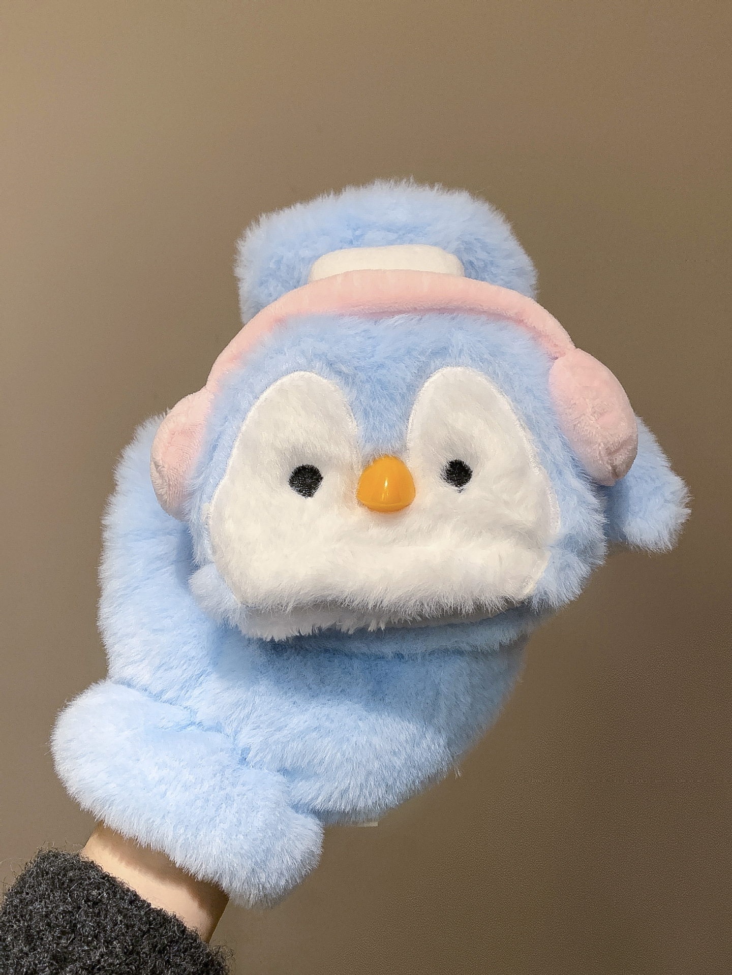 Auriculares azules pingüino solapa guantes