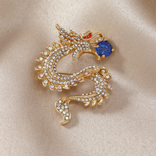 复古新款生肖胸针龙凤呈祥珍珠镶锆石别针民族风大衣胸花两用配饰