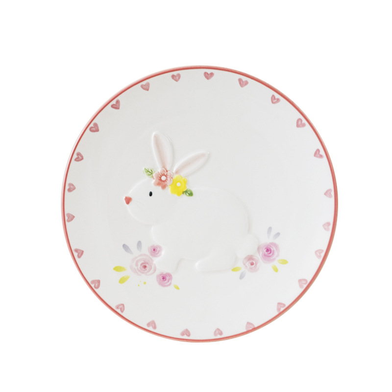 Pascua alta temperatura conejo creativo super linda chica regalo personalidad tendencia dibujos animados cerámica plato de repostería