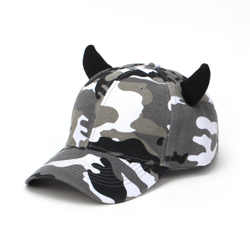 Manufacturer Direct Sales Devil Horn Camouflage Baseball Cap Cute Ox Horn Duckbill Cap Couple Streetwear Hip-Hop Hat Wholesale