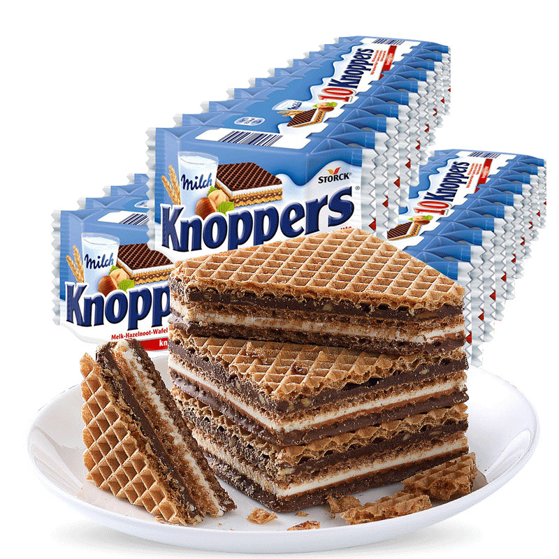German imported Knoppers hazelnut chocolate sandwich wafers with 10 layers, a popular snack for online influencers