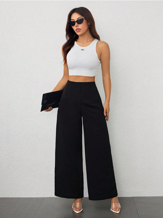 Pantaloni a gamba larga donna autunnali casual fluidi sfiancati_voghion.com