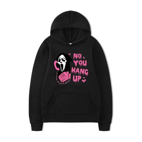 No You Hang Up Halloween Unisex Hooded Sweatshirt with Colorful Print Long Sleeve Loose Casual Top