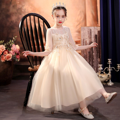 Children's formal dress princess skirt 2024 summer high-end long girls' dress puffy skirt piano June 1 performance suit 