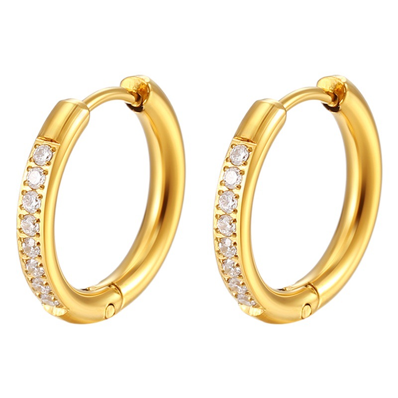 Pendientes de anillo de oreja de acero de titanio para mujer de estilo de lujo ligero europeo y americano pendientes de diamantes accesorios simples de moda hebillas de oreja de acero inoxidable al por mayor