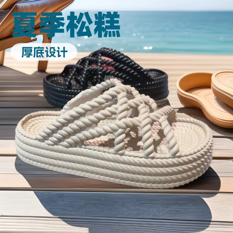 504-1 Imitation Braided Flat Thick Sole Easiest for Match Beach Roman Shoes