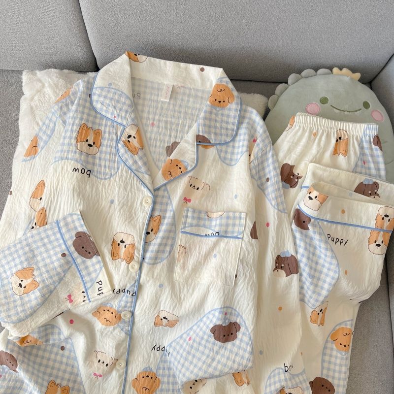 Nube de algodón pijama mujer primavera y otoño nuevo lindo pantalón de manga larga de dibujos animados dulce y suelto conjunto de ropa casera casual