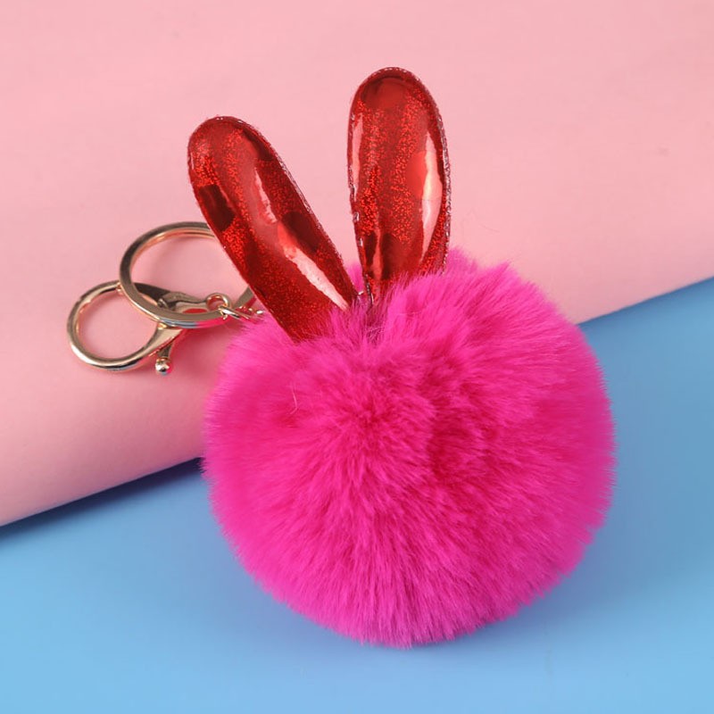 Cute Bunny Ears Plush Metal Plating Bag Pendant Keychain display picture 5