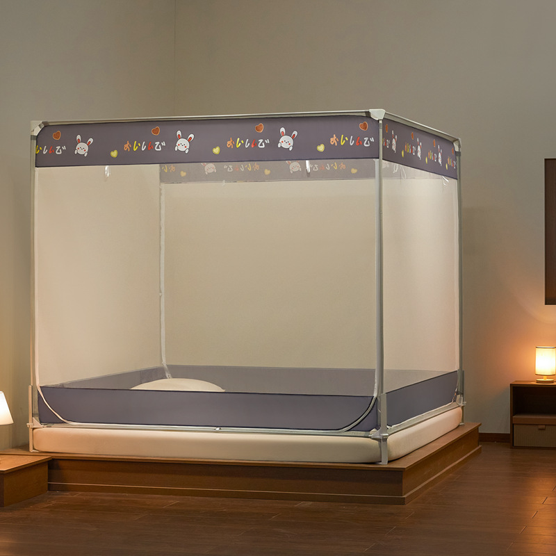 Three-Door Class a Maternal and Infant Grade Baby Anti-Fall Mosquito Net Kidsren's Household Dust-Proof Thickeneded Full Bottom Zipper Cartoon New Style