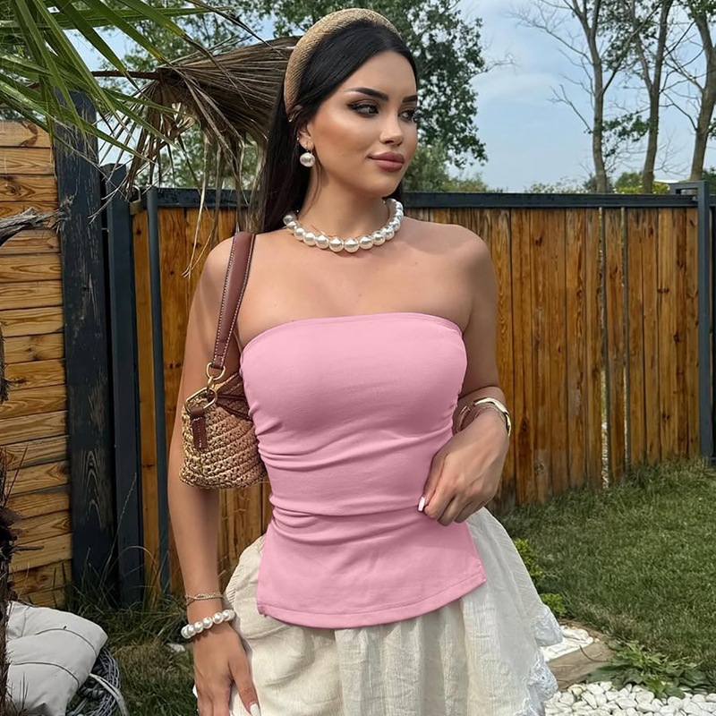 Women's Clothing Sexy Solid Color Strapless Top Off The Shoulder Elastic Tight Fitting Summer New Arrival_ecoleips.com