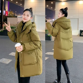 中长款连帽羽绒棉服女2026新款韩版时尚妈妈装加厚保暖棉衣外套女