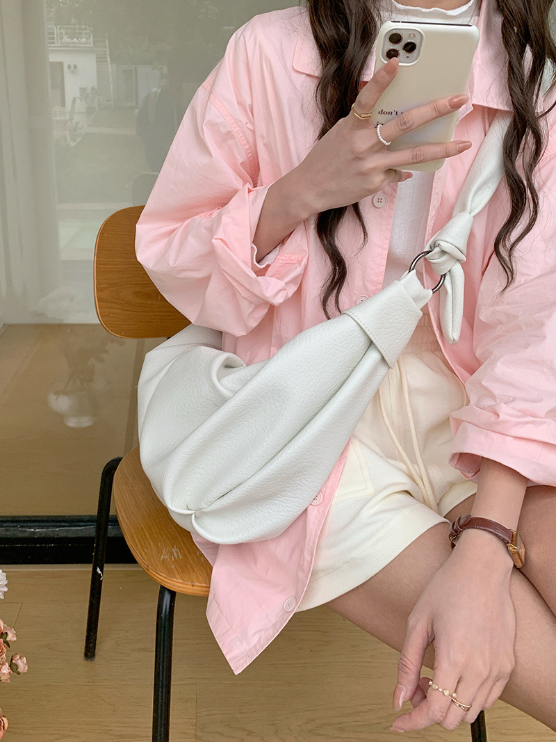 Korean Instagram Large Capacity Soft Leather Folded Dumpling Lazy and Versatile Casual Commuting One Shoulder Crossbody_voghion.com