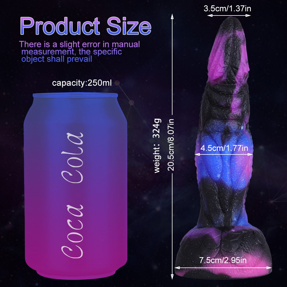 Cielo estrellado color mezclado en forma de pene de silicona platino gran pene en forma de simulación anal plug falso pene suministros femeninos