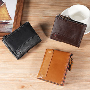(Cross-border trading), anti-magnetic wallet with zipper, card holder, direct factory sales, genuine leather, anti-theft