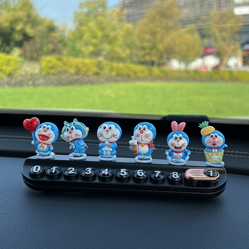 Doraemon Temporary Parking Number Plate Cute Creative Personality Mobile Phone Plate Aromatherapy Car Accessories Ornaments