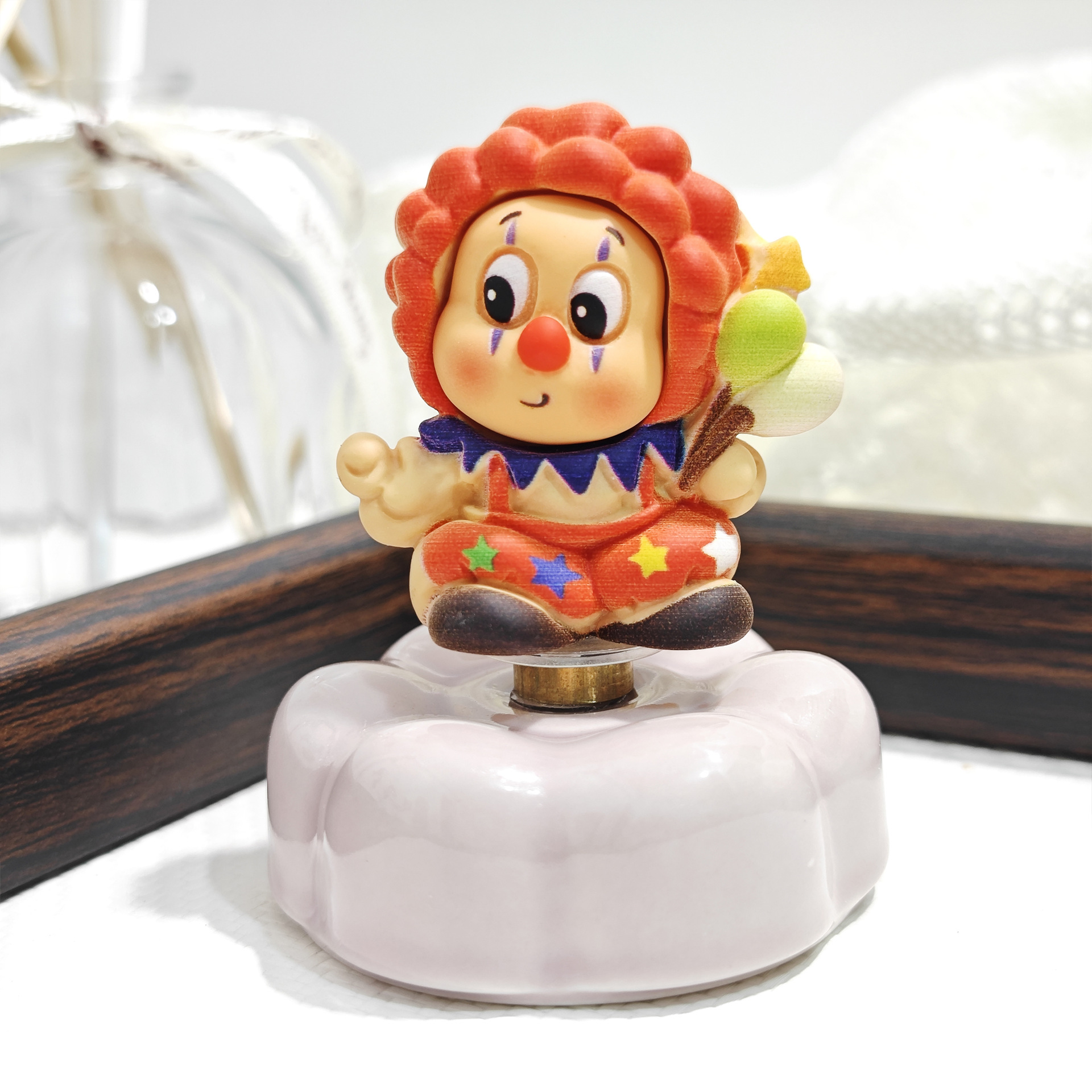 Circus Clown Star Character Ceramic Rotating Figurine, Modified Cute Doll, Second-Creation Car and Desktop Ornament Toy