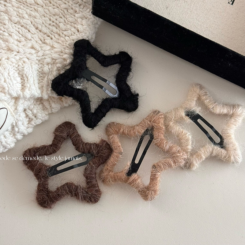 Höst och vinter ny handgjord ull Winding Star hårnål elegant all-match luggklämma trasig hårnål plyschklämma håraccessoarer_voghion.com