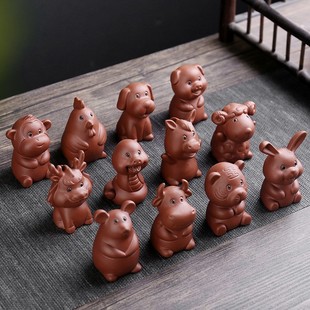 New Purple Clay Twelve Zodiac Signs, Tea Pets, Cute and Creative, Can Raise the Office, Cute Mini Ceramic Ornaments