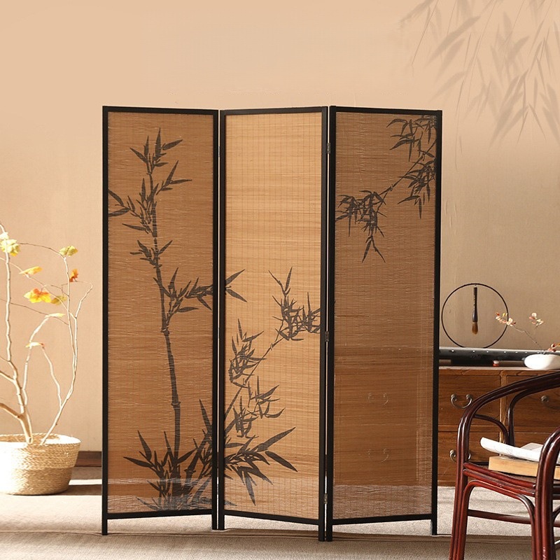 New Chinese-Style Partition Screen Tea House National Style Bamboo Shadow Theme Decorative Wall Background Tea Room Bamboo Fence Balcony Renovation