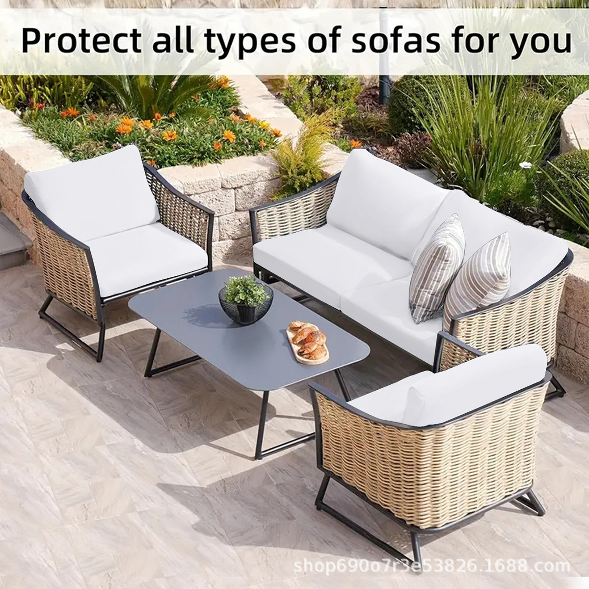 Ventas directas transfronterizas todo incluido elástico de color sólido impermeable seda de leche al aire libre cubierta de cojín de sofá a prueba de polvo cubierta de cojín de sofá a prueba de agarre