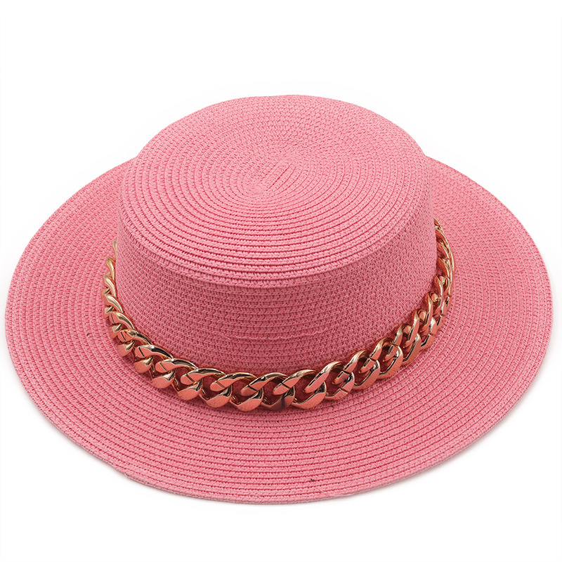 New Flat Top Hat Straw Hat Women's Summer Beach Hat Sun-proof Vacation Seaside Hat Flat Brim Fedora Hat display picture 5