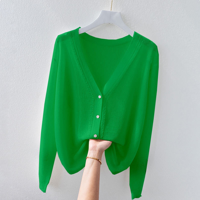 Ice Silk Knitted Cardigan for Women, Loose and Gentle Style Shawl, Thin Sun Protection Shirt, Paired with Suspender Skirt, Jacket and Top