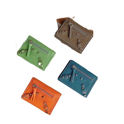 European and American Compact Mini Wallet Genuine Leather Wallet Women's Short Thin Motorcycle Coin Purse Tri-fold Leather Wallet Liuding
