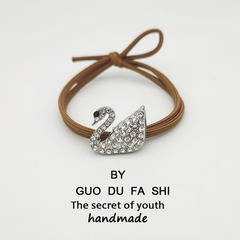 日韓黑天鵝發圈森女系優雅鋯石水鑽天鵝發繩女扎馬尾皮筋頭繩髮飾