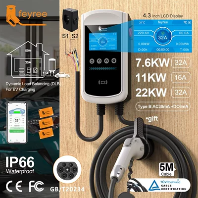 Feyree New Energy Electric Vehicle National Standard Ac Household Self-Balancing Card Swiping with App Wall-Mounted Charging Pile