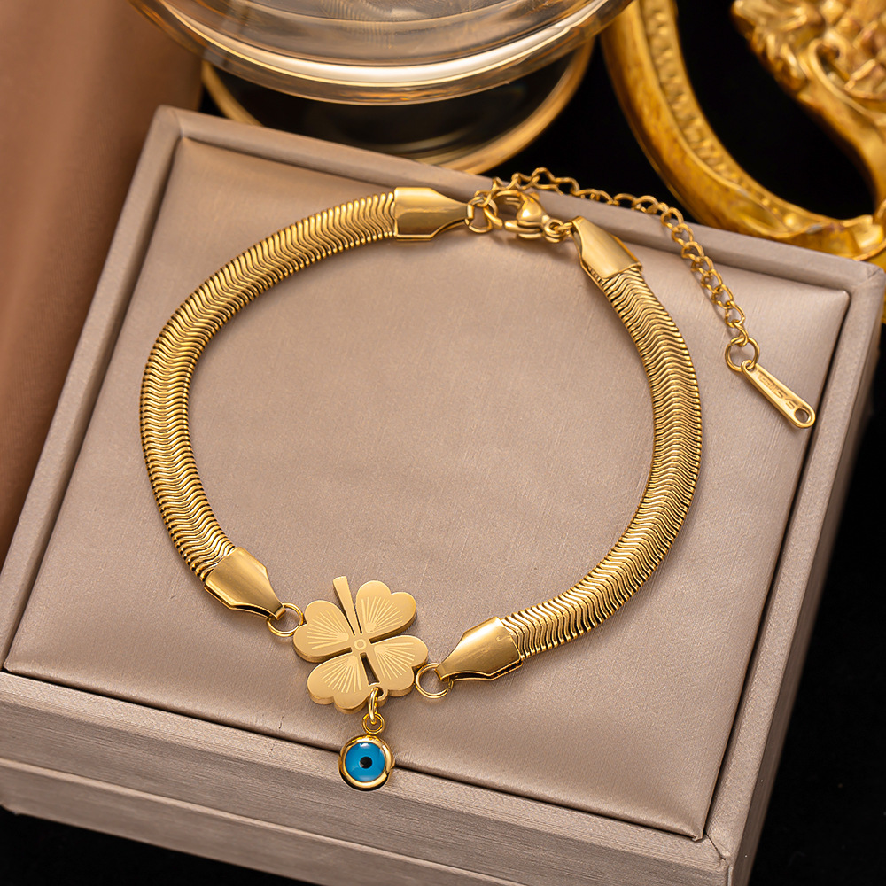 Golden Leaf Flat Snake Chain Bracelet