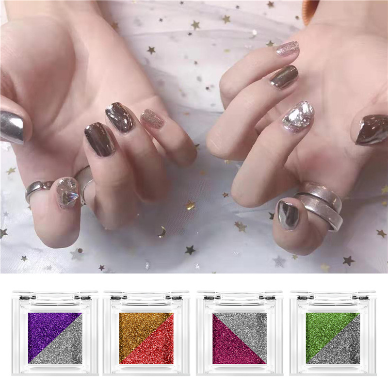 Uñas transfronterizas de dos colores sólido espejo mágico en polvo cuadrado Placa de sombra de ojos espejo de uñas de dos colores harina titanio polvo de oro