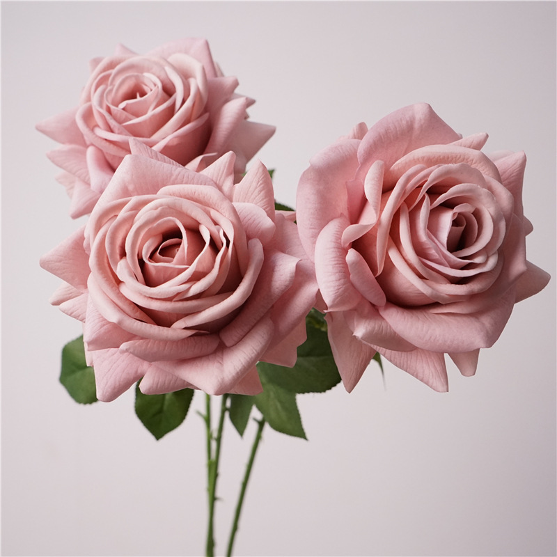 Factory Direct Morandi Rose Moisturizing Feel Turkish Rose Simulation Foreign Trade Fake Flower Retro Wedding Decoration