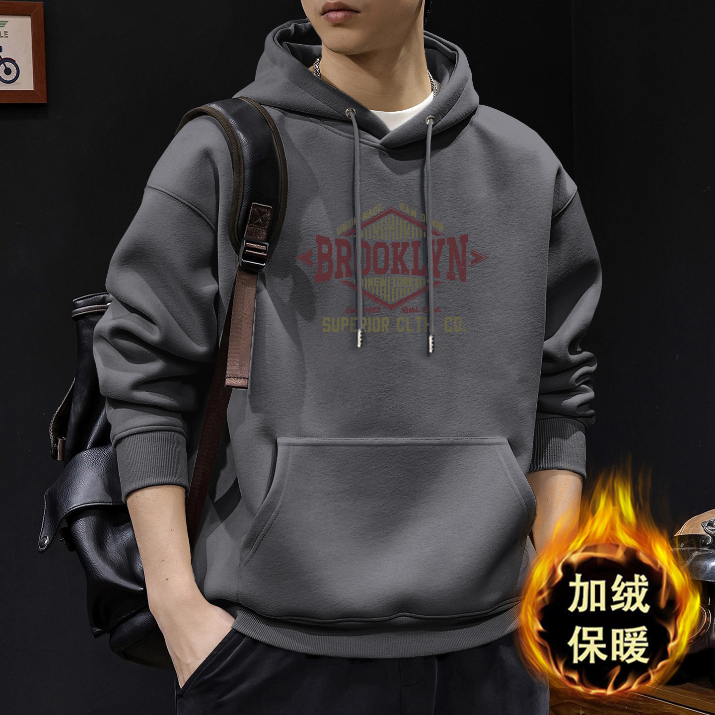 Chaqueta encapuchada para hombres otoño y invierno nuevo estilo de estilo de Hong Kong estilo coreano chaqueta grande suelta abrigo casual