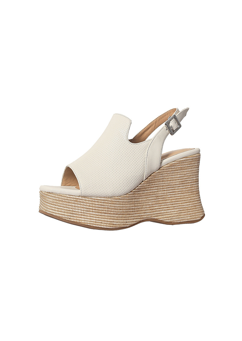 Sandal nữ hở mũi đế xuồng cao 10 cm quai hậu phong cách La Mã — màu nâu, màu trắng ngà chi tiết 17