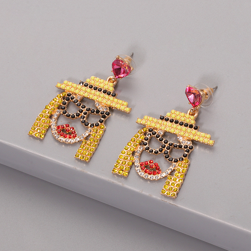 Fashion Alloy Diamond-studded Character Geometric Earrings display picture 3