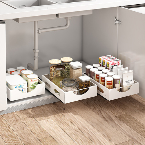 Multifunctional kitchen pull-out under sink storage rack carbon steel kitchen dish rack household spice bottle storage