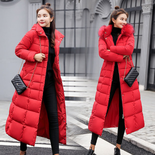 [Ready Stock] Women's Winter Cotton Clothes New Korean Style Long Over-The-Knee Cotton Clothes Women's Large Fur Collar Slim Thickened Cotton Jackets Women